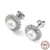 Anti-Tarnish Cubic Zirconia Flower with Natural Pearl Stud Earrings EJEW-F318-16P-3