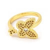 Butterfly Brass Micro Pave Cubic Zirconia Open Cuff Ring for Women RJEW-U003-14G-2