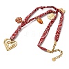 304 Stainless Steel Heart & Glass Leaf Flower Pendant Printed Polyester Cord Necklaces for Women NJEW-A063-07G-3