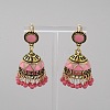 Ethnic Style 3D Enamel Bell with Seed Beeded Dangle Stud Earrings EJEW-WH0047-33E-1