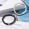 2Pcs Natural Lava Rock & Howlite Round Beaded Stretch Bracelets Set with Synthetic Hematite Column BJEW-JB08060-01-2