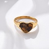 Heart Natural Tiger Eye Finger Rings RJEW-D303-01G-01-5