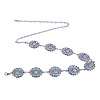 Alloy with Synthetic Turquoise Oval Flower Link Chain Waist Chains for Women FS-WG10943-01-5
