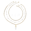 Natural Rose Quartz Double Terminated Pointed Bullet Pendant 304 Stainless Steel & Brass Chain 3 Layer Necklaces for Women NJEW-JN05477-04-4