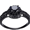 Flat Round Brass Jet Rhinestone Finger Rings FS-WG232E0-02-5
