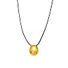 304 Stainless Steel Teardrop Pendant Adjustable Black Leather Cord Slider Necklaces for Women WG7319D-01-4