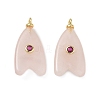 Brass & Natural Rose Quartz & Cubic Zirconia Pendants GG-CBAD360-20G-10-1