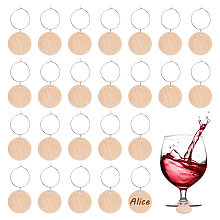 Flat Round Unfinished Blank Wood Wine Glass Charms AJEW-AB00106