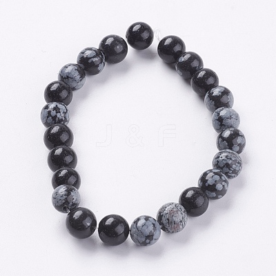 Natural Snowflake Obsidian Beads Strands X-G-G515-8mm-01-1