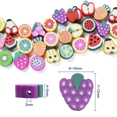 100Pcs Handmade Polymer Clay Fruit Theme Beads CLAY-YW0001-10-1