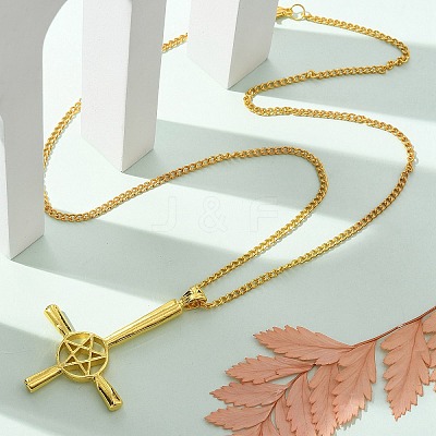 Christian Upside Down Cross & Star Alloy Pendant Pendant Twisted Chain Necklaces for Women LS-NJEW-NH0001-03G-1