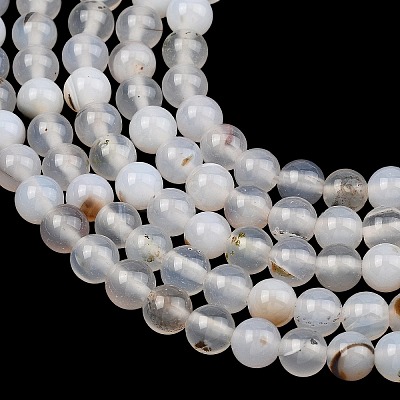 Natural Dendritic Agate Beads Strands G-D0005-18-6mm-1