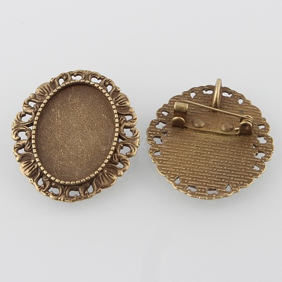 Vintage Alloy Brooch Cabochon Bezel Settings X-PALLOY-O038-30AB-NF-1