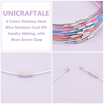 60Pcs 6 Colors Stainless Steel Wire Necklace Cord DIY Jewelry Making TWIR-UN0001-13B-1