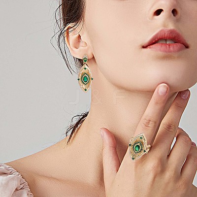 Green Cubic Zirconia Evil Eye Adjustable Rings JR925A-1