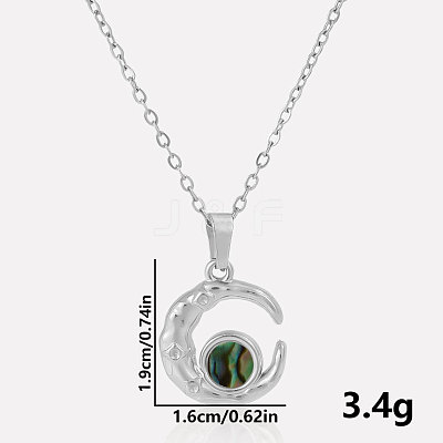 304 Stainless Steel Pave Natural Paua Shell Crescent Moon Pendant Necklaces LS-ZQ6791-1-1