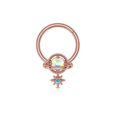 304 Stainless Steel Nose Ring with Brass Pave Clear AB Cubic Zirconia Planet Charms FS-WG57CFD-05-1