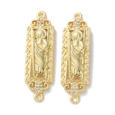 Rack Plating Brass Clear Cubic Zirconia Saint Connector Charms KK-C084-36C-G-1