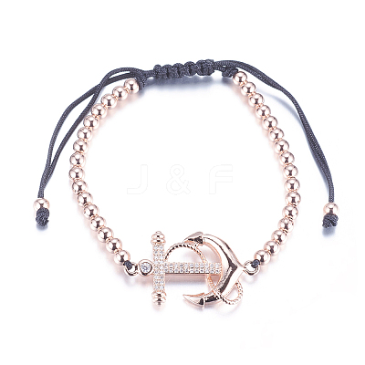 Adjustable Brass Braided Beaded Bracelets BJEW-F282-22RG-RS-1