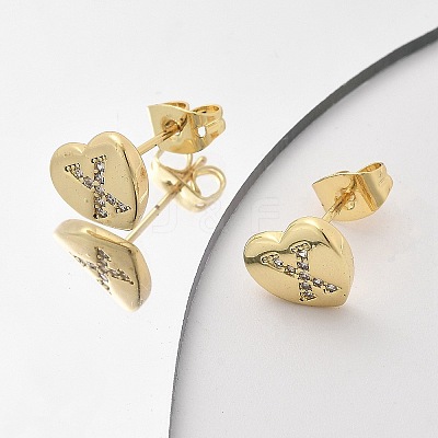 Rack Plating Brass Micro Pave Clear Cubic Zirconia Stud Earrings EJEW-K299-01G-X-1