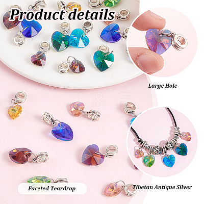 36Pcs 9 Colors Faceted Glass European Dangle Charms PALLOY-PH01654-1