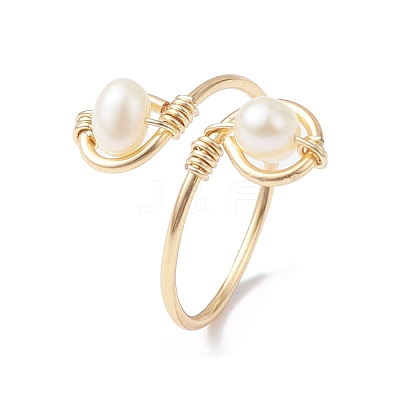 Copper Wire Wrapped Natural Cultured Freshwater Pearl Toe Open Ring X-RJEW-JR00620-1