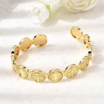 Religion Brass Open Cuff Bangles BJEW-K296-02A-G-1