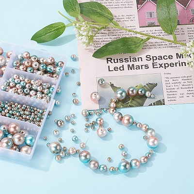 497Pcs 5 Style Rainbow ABS Plastic Imitation Pearl Beads OACR-YW0001-09A-1