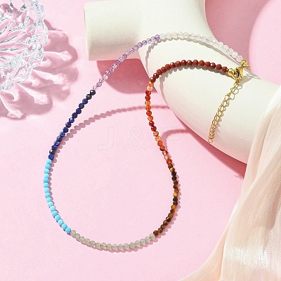 3.5mm Chakra Gemstone Round Beaded Necklaces NJEW-JN05161-1