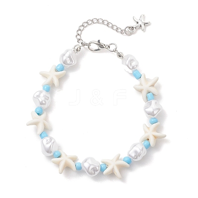 Synthetic Turquoise & Plastic Imitation Pearl & Glass Seed Bead Bracelets for Women BJEW-JB13227-1