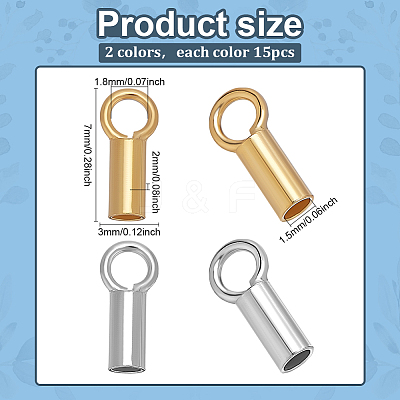 30Pcs 2 Colors Rhodium Plated 925 Sterling Silver Cord Ends STER-ME0001-41A-1