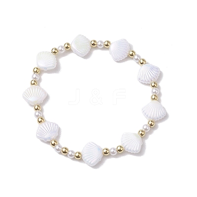Shell Shape Plastic Stretch Bracelets BJEW-JB10342-01-1