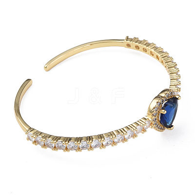 Cubic Zirconia Heart Open Cuff Bangle BJEW-N012-031B-1