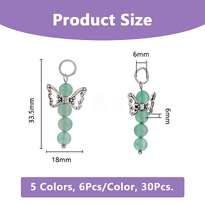 30Pcs 5 Styles Natural Red Aventurine & Green Aventurine & Amethyst & Lapis Lazuli PALLOY-DC00011-1