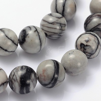 Natural Black Silk Stone/Netstone Bead Strands GSR8mmC137-1