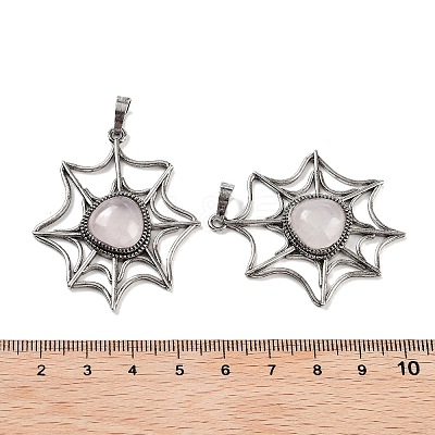 Natural Rose Quartz Spider Web Pendants G-Q163-09AS-06-1