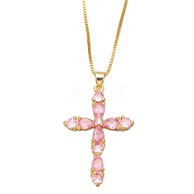 Colorful Zircon Cross Necklace Hip Hop Fashion Diamond Sweater Chain NKB266 ST4741694-1