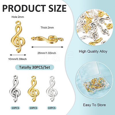 30Pcs 3 Colors Tibetan Style Treble Clef Pendants TIBEP-TA0001-42-1