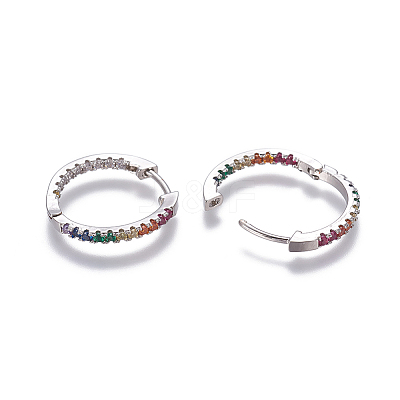 Brass Cubic Zirconia Hoop Earrings EJEW-O092-09P-1