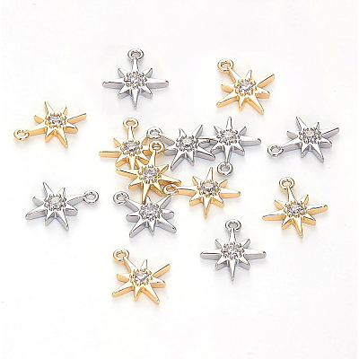 16Pcs 2 Colors Brass Cubic Zirconia Charms ZIRC-BC0001-02-1
