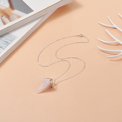 Natural Rose Quartz Geometric Pendant Necklace NJEW-JN04239-01-1