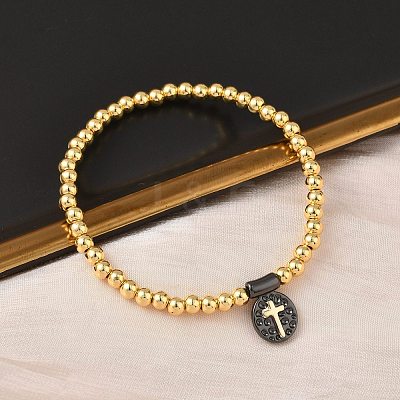 Brass Oval Charms Bracelets BJEW-B148-03B-04-1