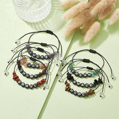 Natural Gemstone Chip Braided Bead Bracelets BJEW-JB09608-1