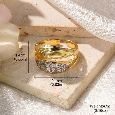 Brass Micro Pave Clear Cubic Zirconia Cuff Rings FS-WGA555F-07-1