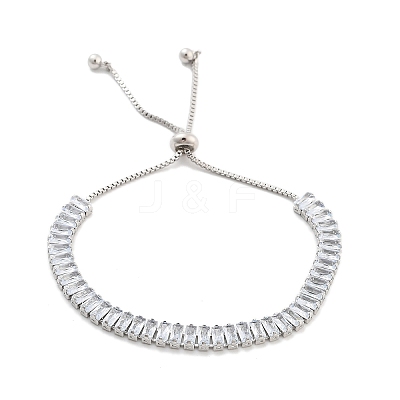 Brass Pave Clear Cubic Zirconia Rectangle Box Chain Slider Bracelets BJEW-YWC0002-05A-P-1