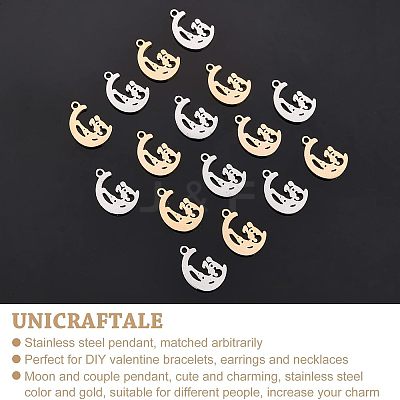 16Pcs 2 Colors Valentine's Day 304 Stainless Steel Charms STAS-UN0030-74-1