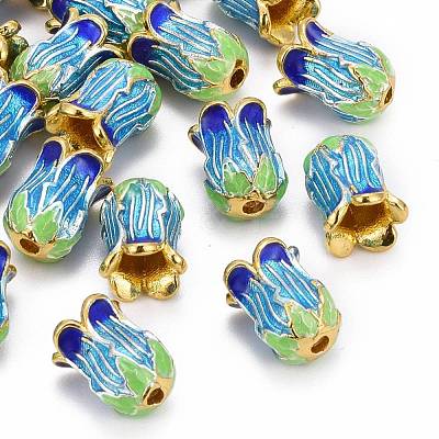 5-Petal Rack Plating Brass Enamel Bead Cap KK-P024-13-RS-1