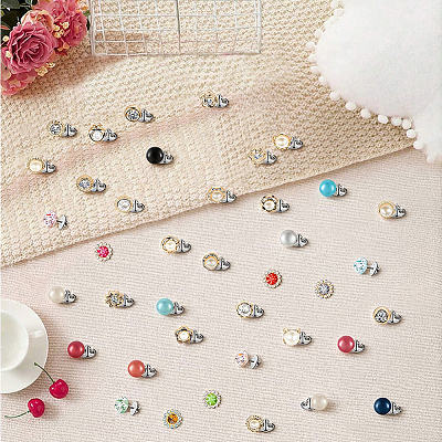 39Pcs Flower & Flat Round ABS Plastic with Alloy Lapel Pin Backs for Backpack Clothes JEWB-GF0001-55-1
