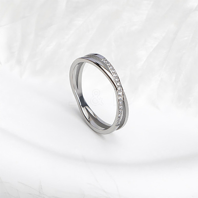 304 Stainless Steel Micro Pave Clear Cubic Zirconia Finger Rings for Women FS-WG1B662-06-1