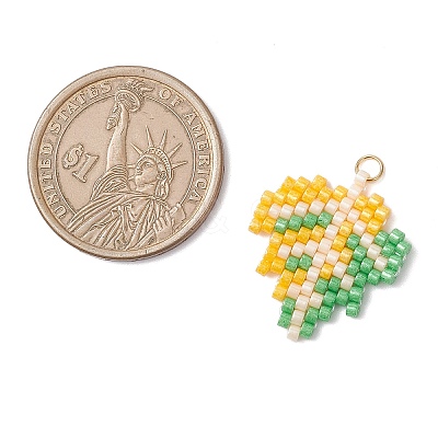 Glass Seed Beaded Maple Leaf Pendants PALLOY-MZ00889-03-1